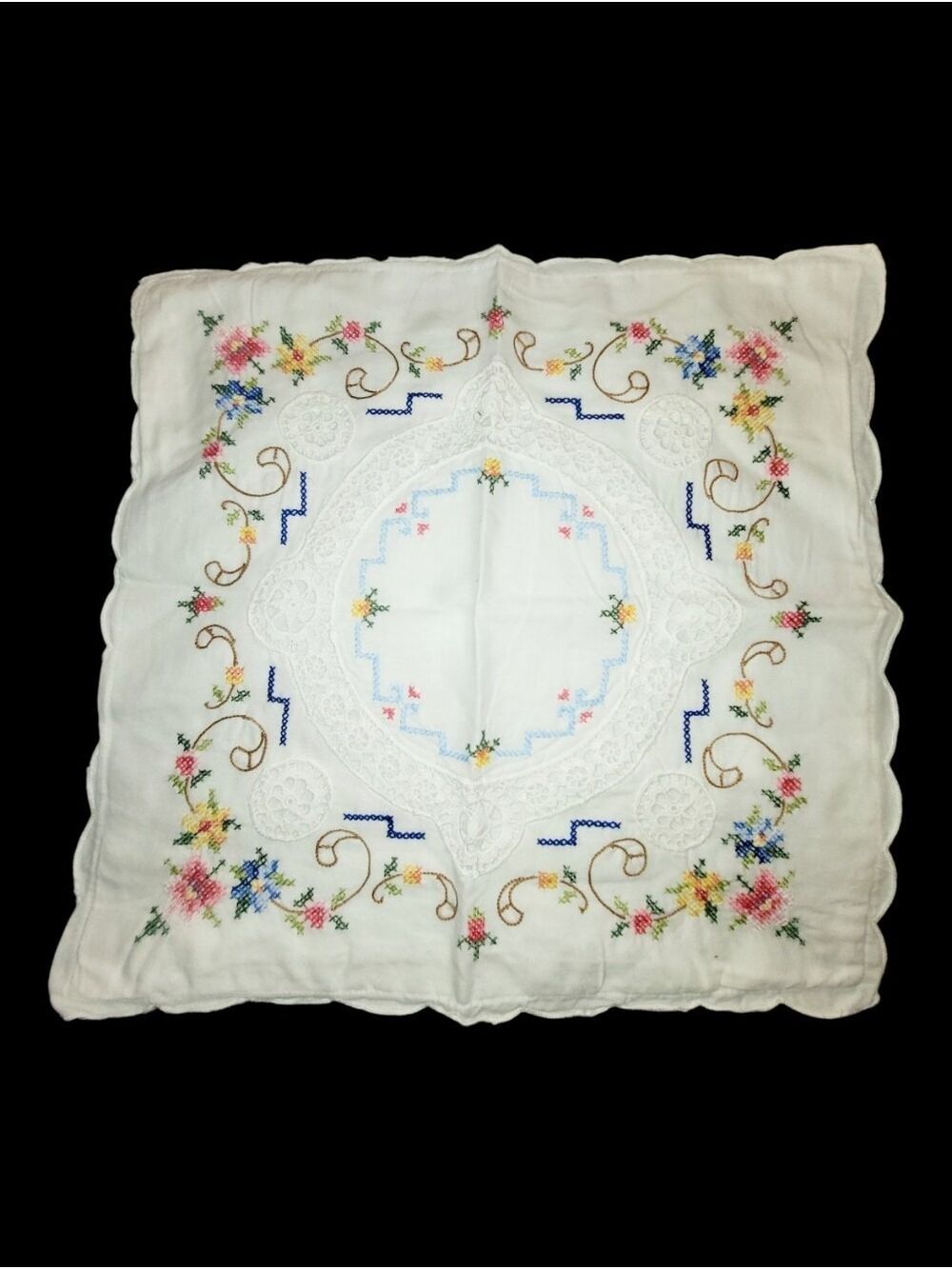 Vintage Cross Stitch Pillow Cover Sham 15" X 15"